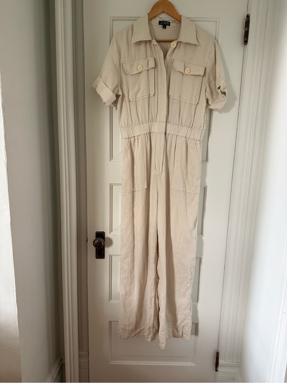 J. Crew Cream Utility Straight-Leg Jumpsuit, Size 8